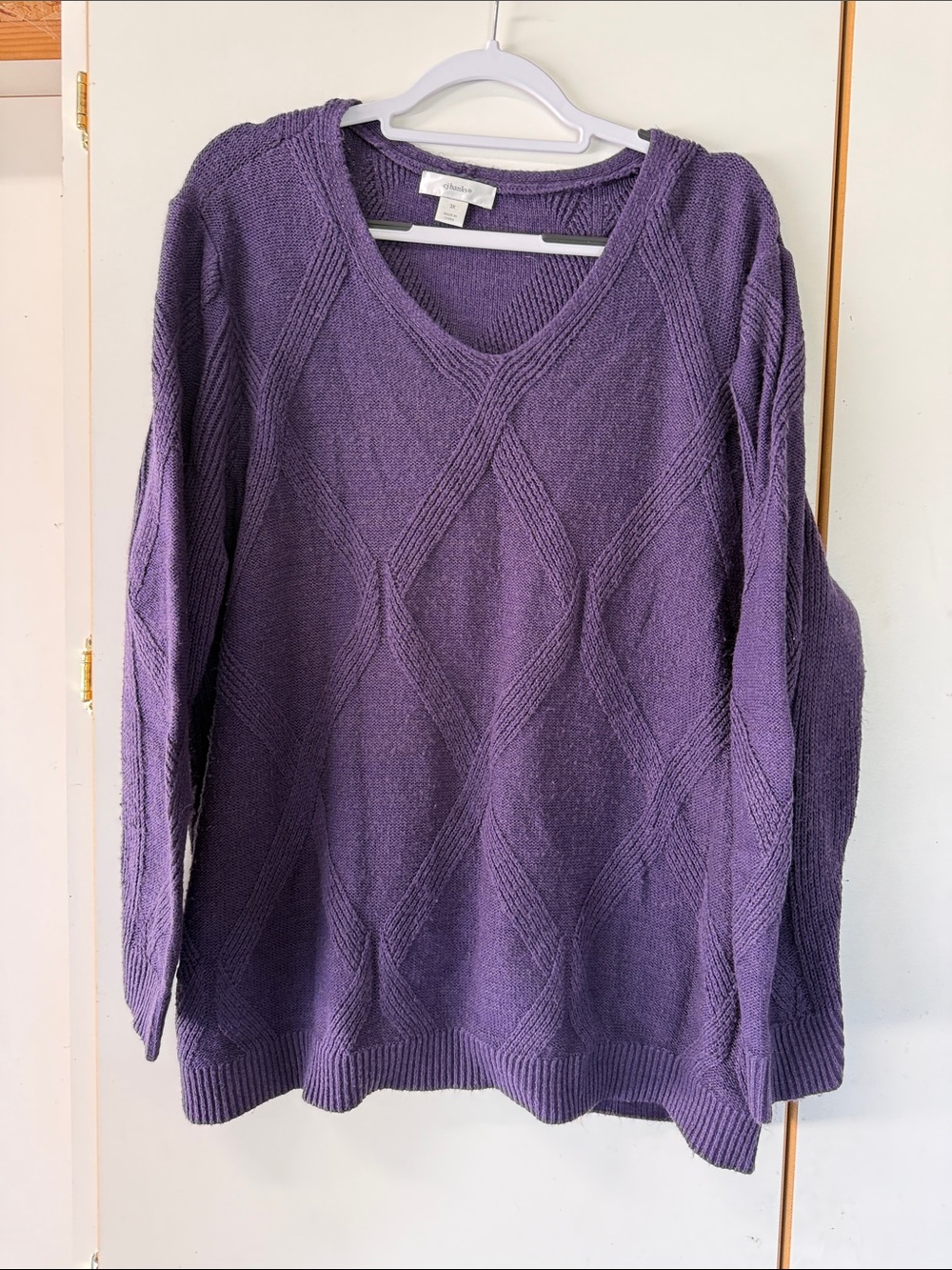 CJ Banks Purple V-Neck Diamond Stitch Sweater